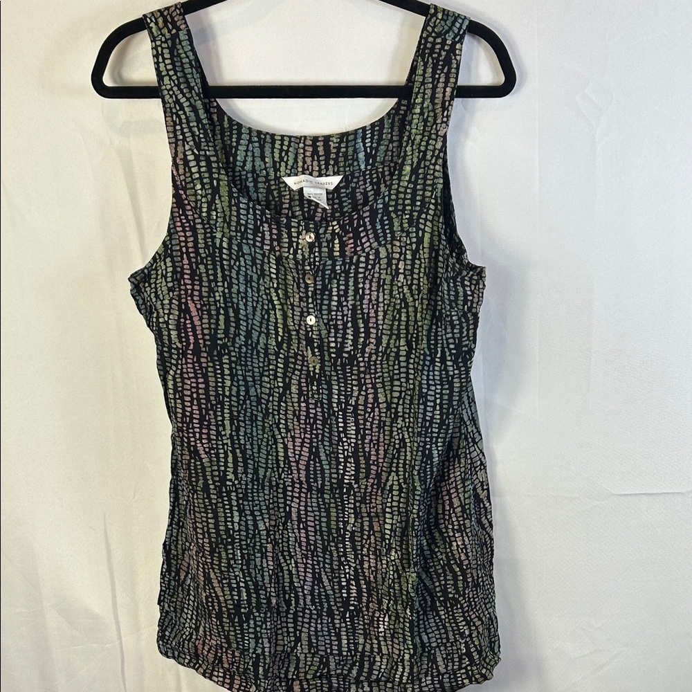 Nomadic Traders Black and Green Patterned Tunic Tank Top size medium